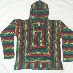 BAJA JOE Mexican Hoodie Drug Rug Pullover Hooded Hippie Sweatshirt Size S SMALL